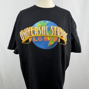 Y2K Universal Studios Florida Globe Logo T-Shirt Black Vintage XL